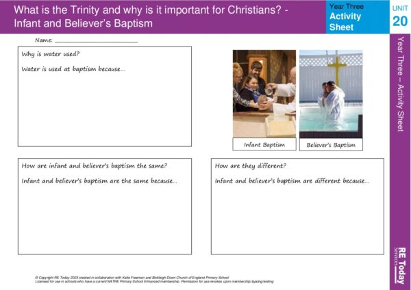 Year Three L4 Activity Sheet Infant and Believers baptism pdf