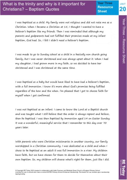 Year Three L5 Resource sheet Baptism Quotes pdf
