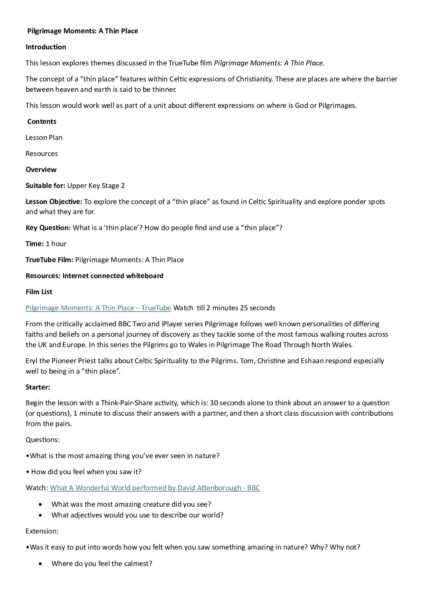 Pilgrimage Moments a thin place upper key stage 2 compressed pdf